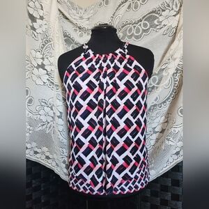 White House Black Market - Black, White, & Pink Tank Blouse - (M)